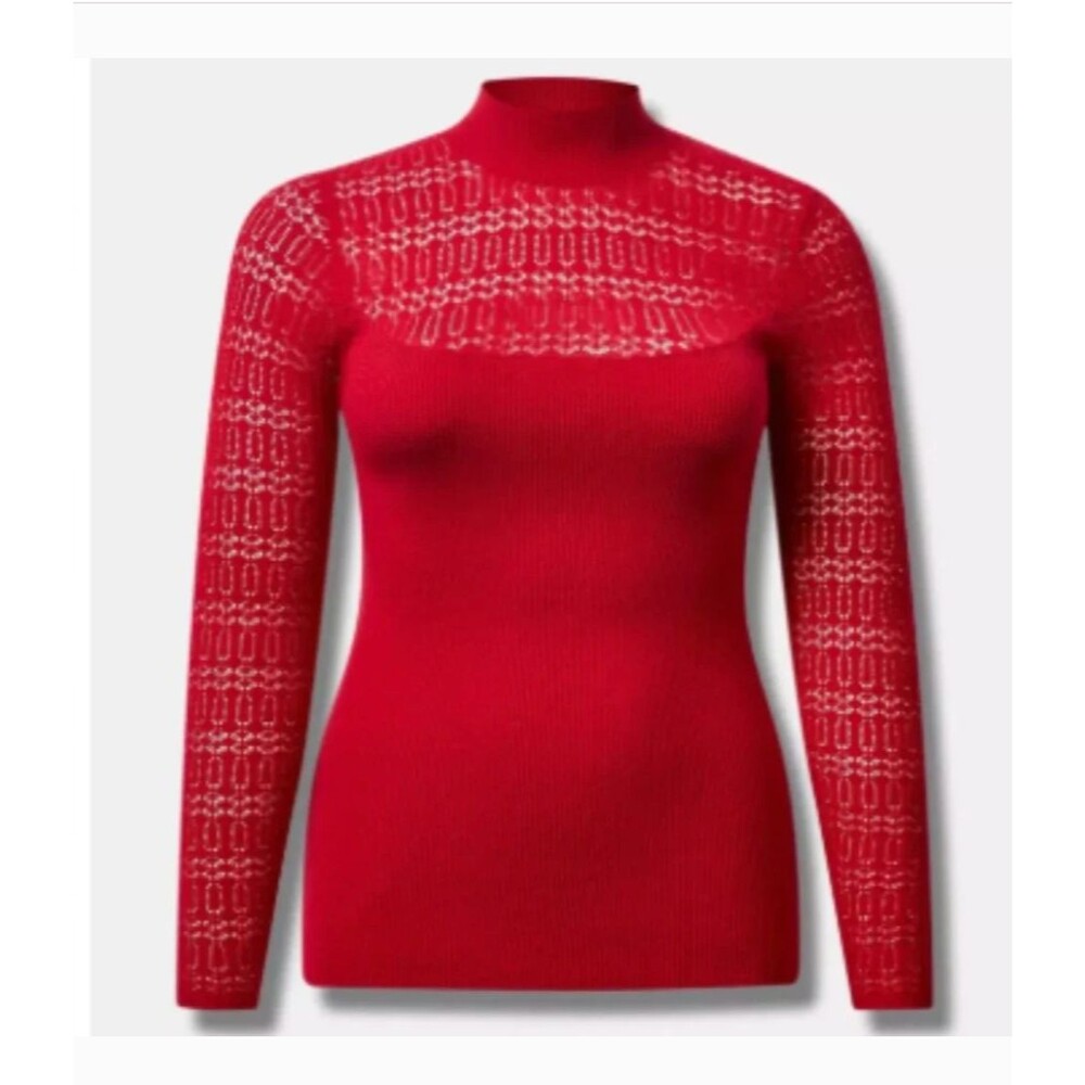 Torrid Red Pointelle Mock Neck Ribbed Knit Sweater Plus Size 5X Holiday Classic